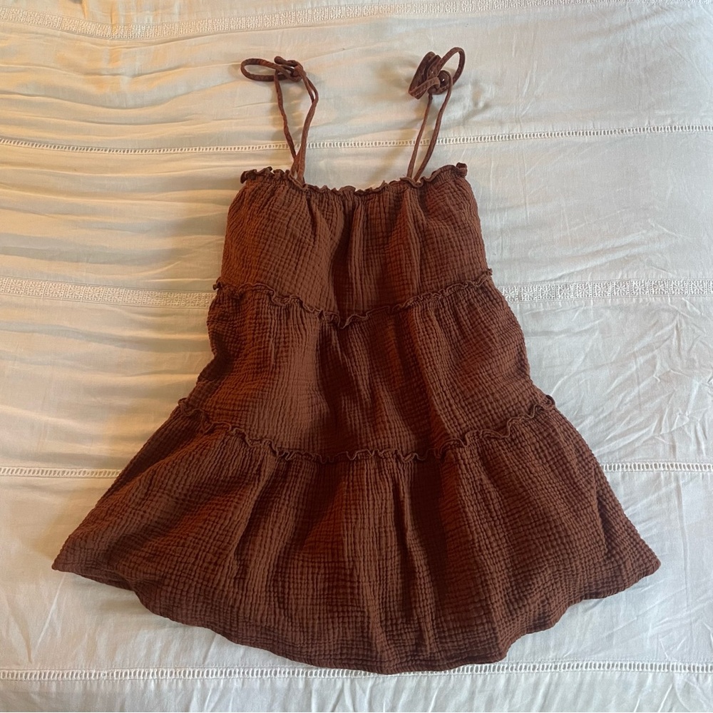 HYFVE Brown Waffle Tiered Sundress